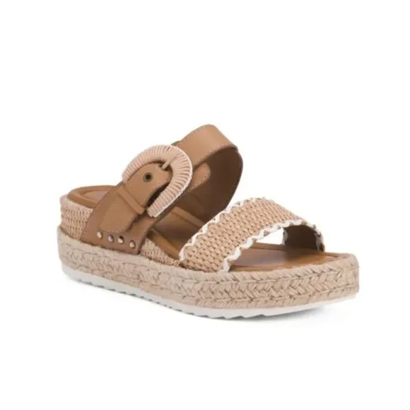 EARTH Natural Leather Colla Platform Comfort Wedge Sandals Women's 7.5 - Picture 1 of 5